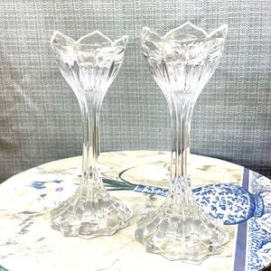 Gorham Crystal Tulip Candlesticks Set of Two (2) Vintage Home Decor